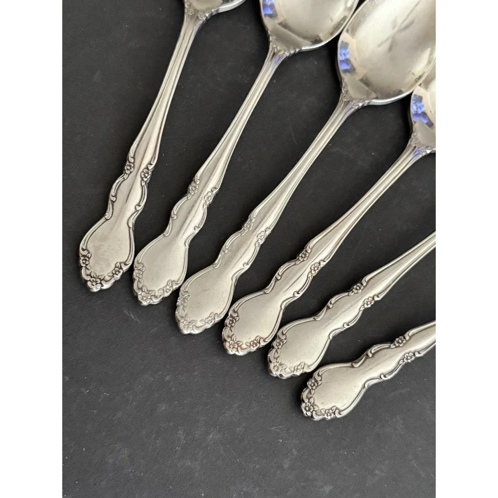 Oneida DOVER TEASPOONS Heirloom Cube‎ Stainless Flatware Glossy Lot Of 6